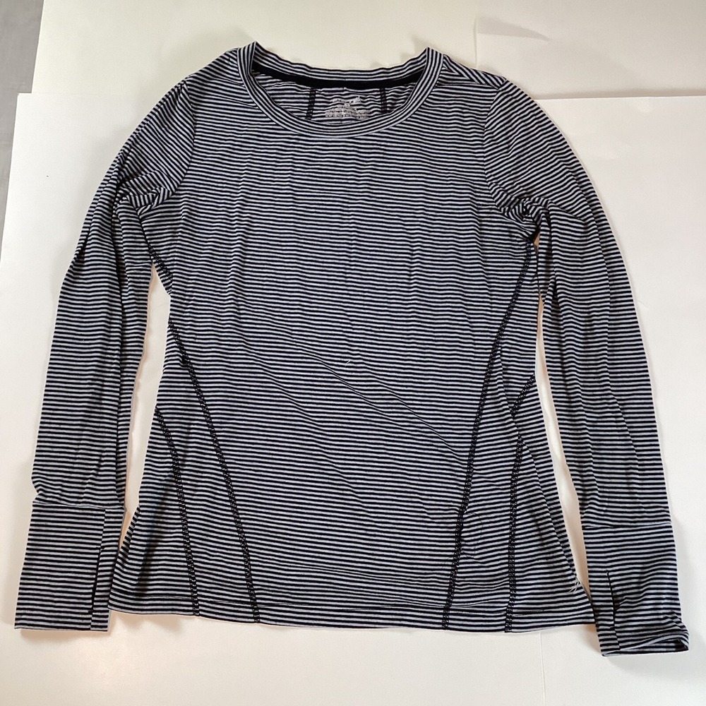 Exertek Women Workout Shirt Top Long Sleeves Striped Small